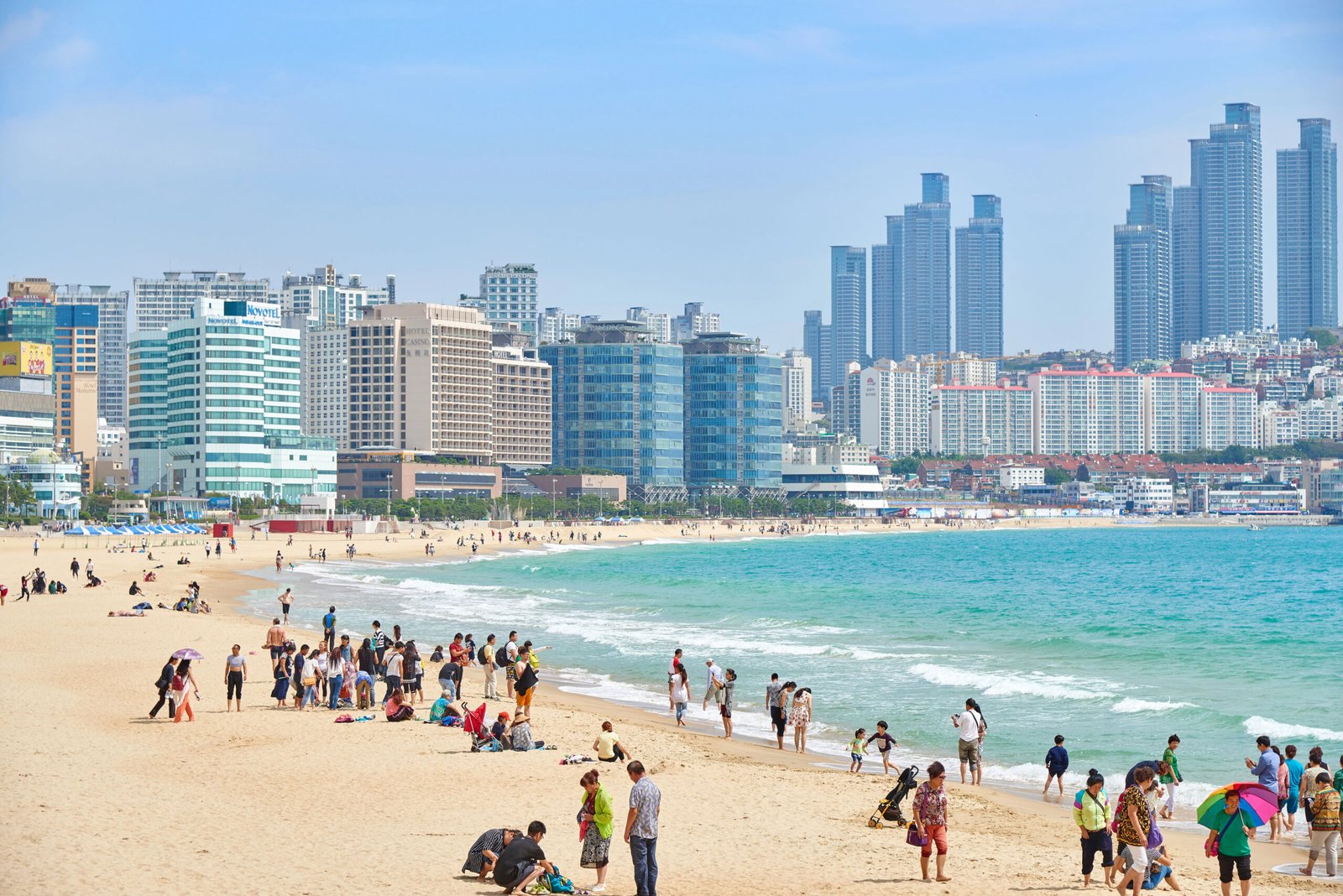 Busan, Korea - September 19, 2015: Landscape of Haeundae beach Busan, Korea - September 19, 2015: Haeundae beach is Busan's most popular beach because of its easy access from downtown Busan. And It is one of the most famous beaches in South Korea.